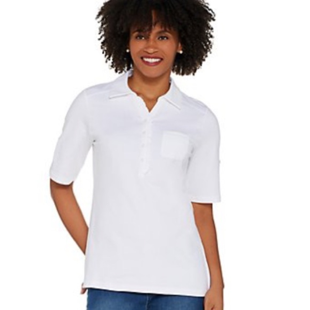 Jersey polo top with ruffle WHITE